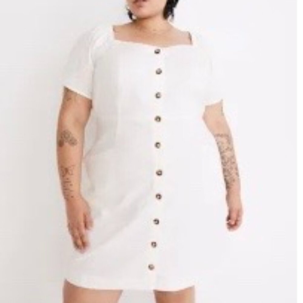 Madewell NWT Plus Linen-Cotton Puff-Sleeve Mini Dress